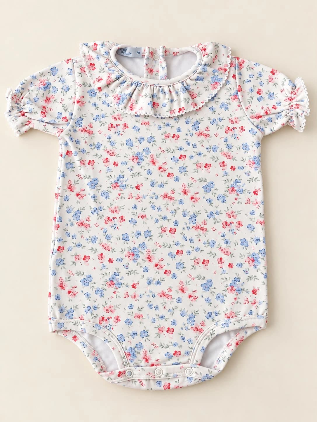 Body com Gola — Floral Azul e Rosa — Body com gola e estampa floral azul e rosa