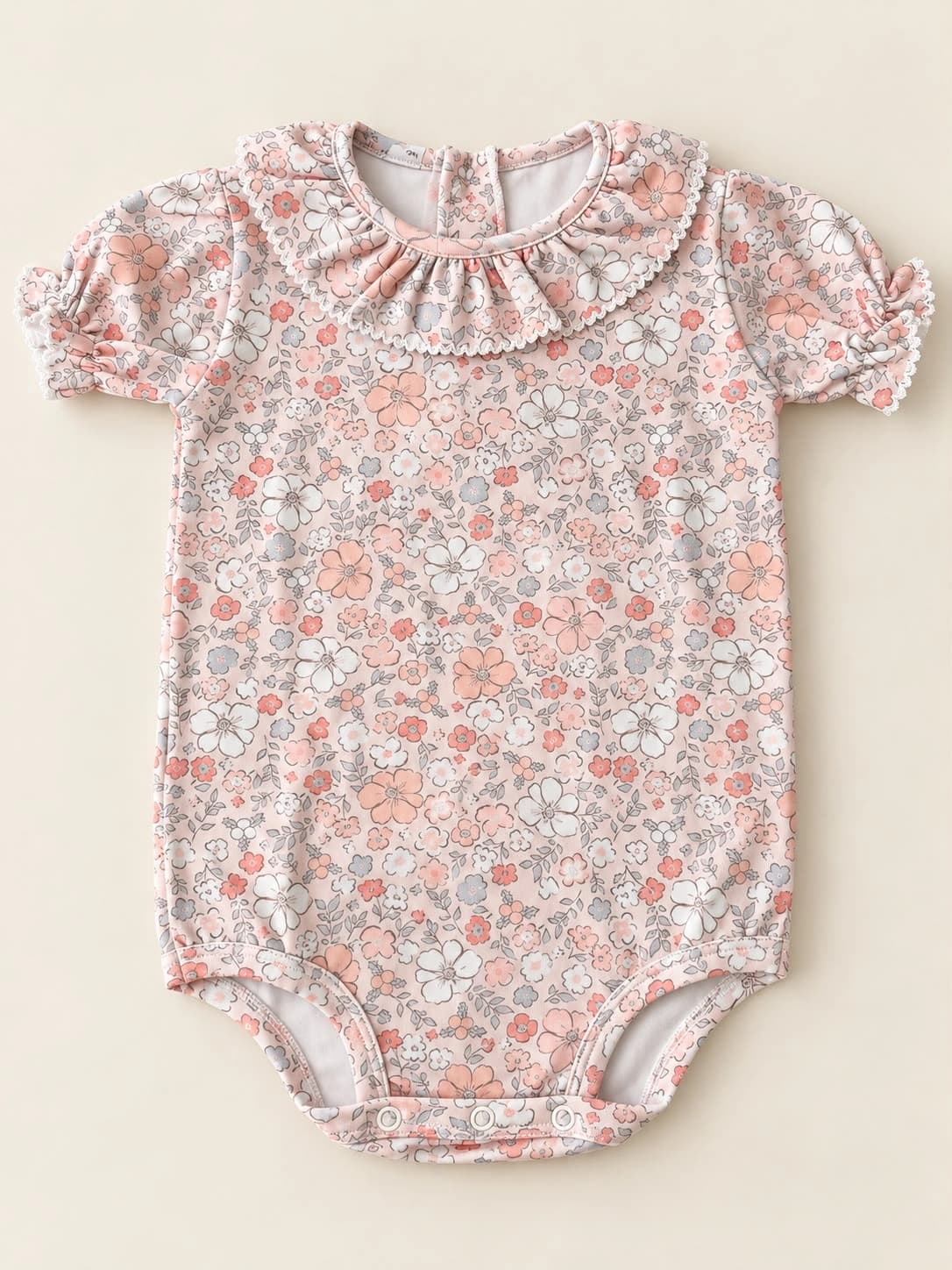 Body com Gola — Floral Rosa — Body com gola e estampa floral rosa