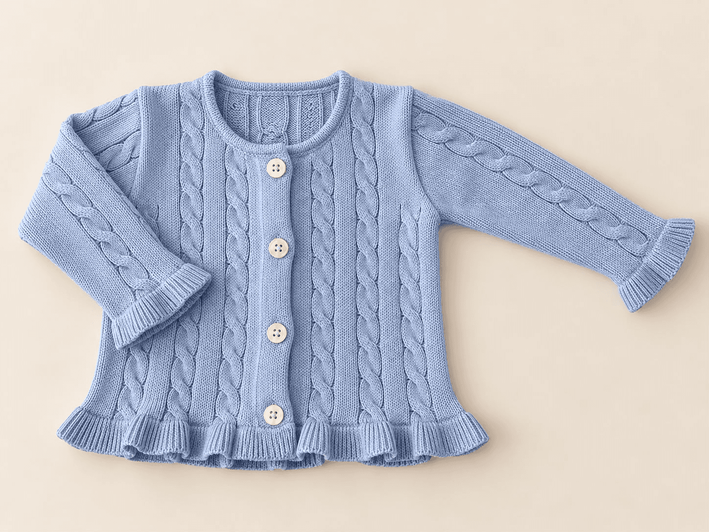 Cardigan Linha — Azul — Cardigan em linha azul com tranças e botões