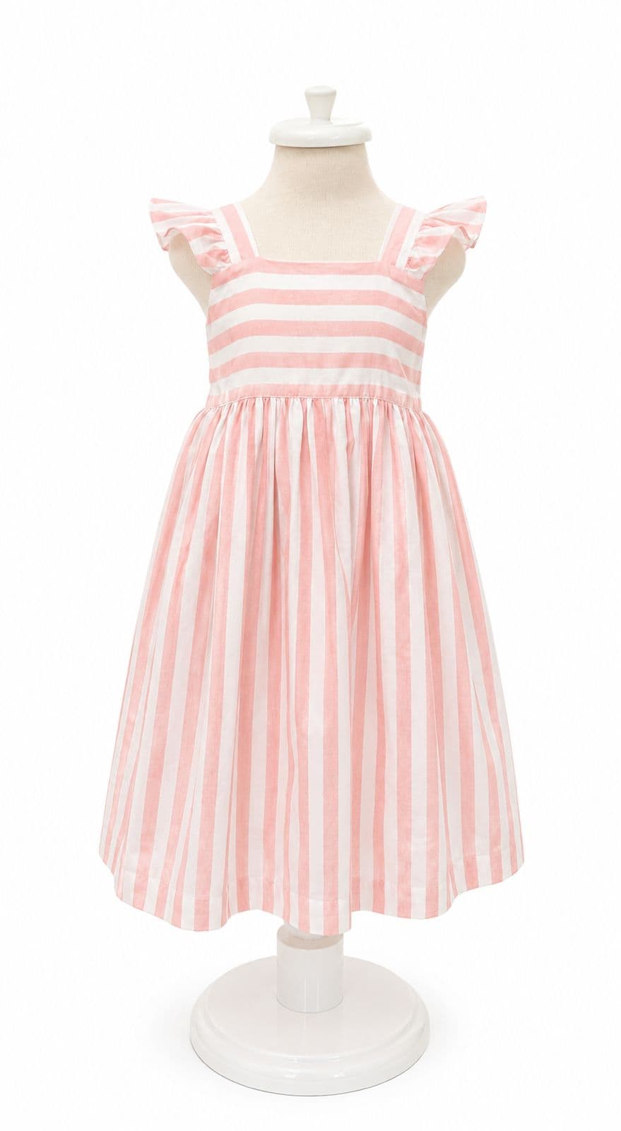 Vestido Listrado Algodão — Rosa — Listrado rosa · frente
