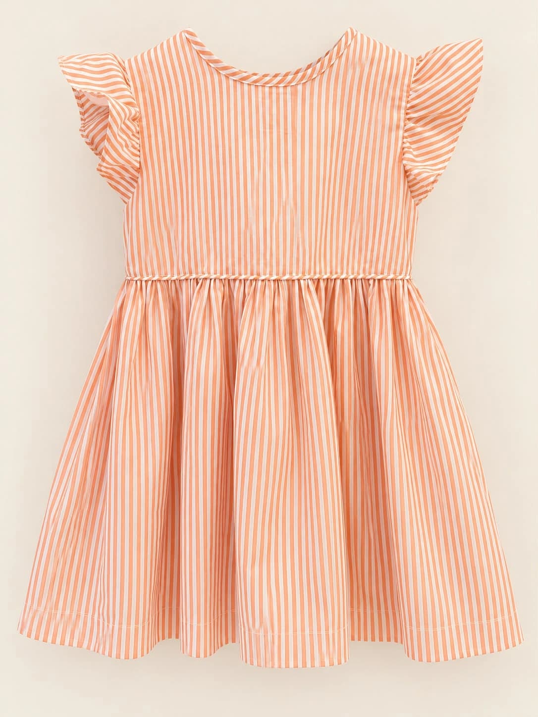 Vestido Listrado com Laço — Laranja — Frente