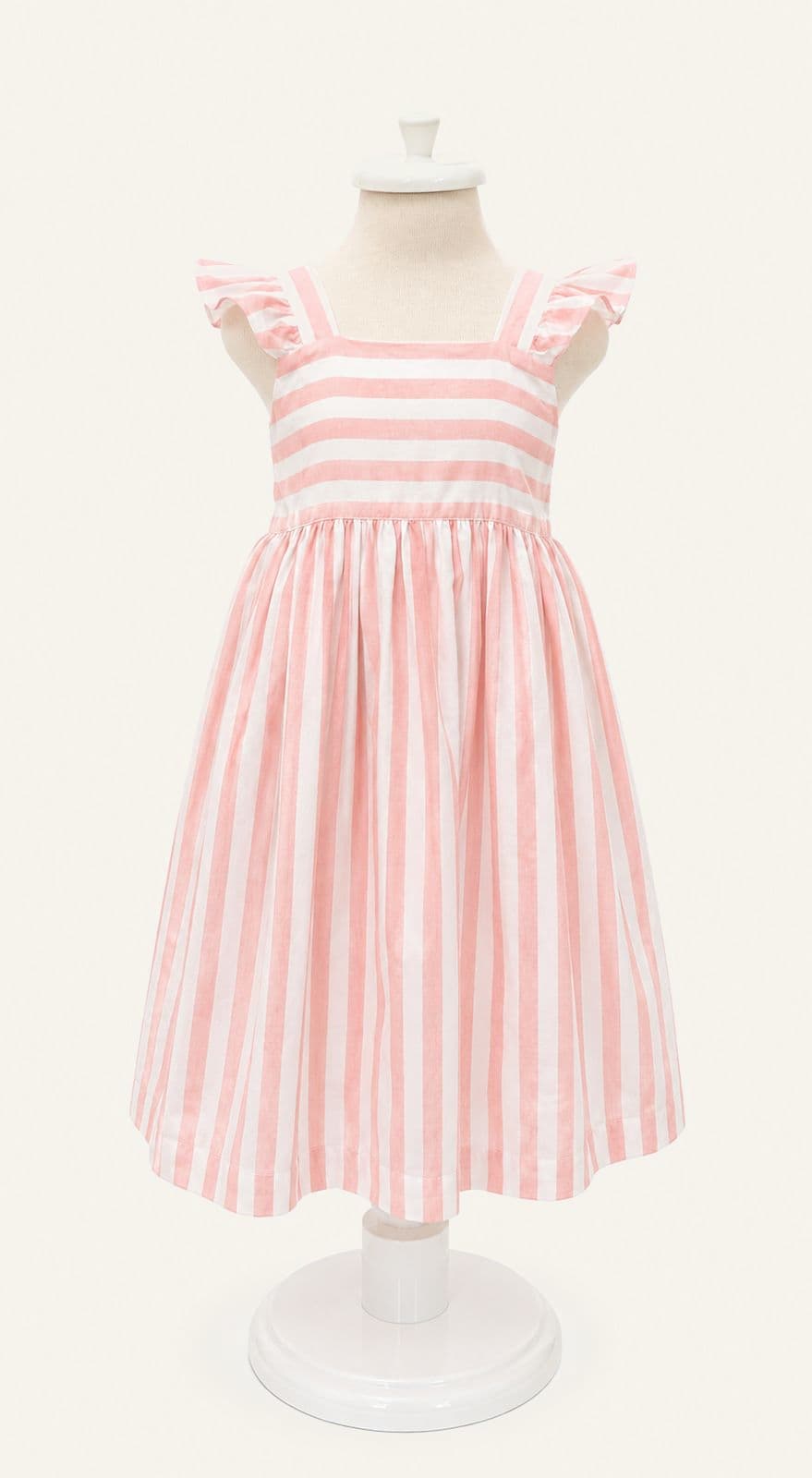 Vestido Listrado Algodão — Rosa — Listrado rosa · frente