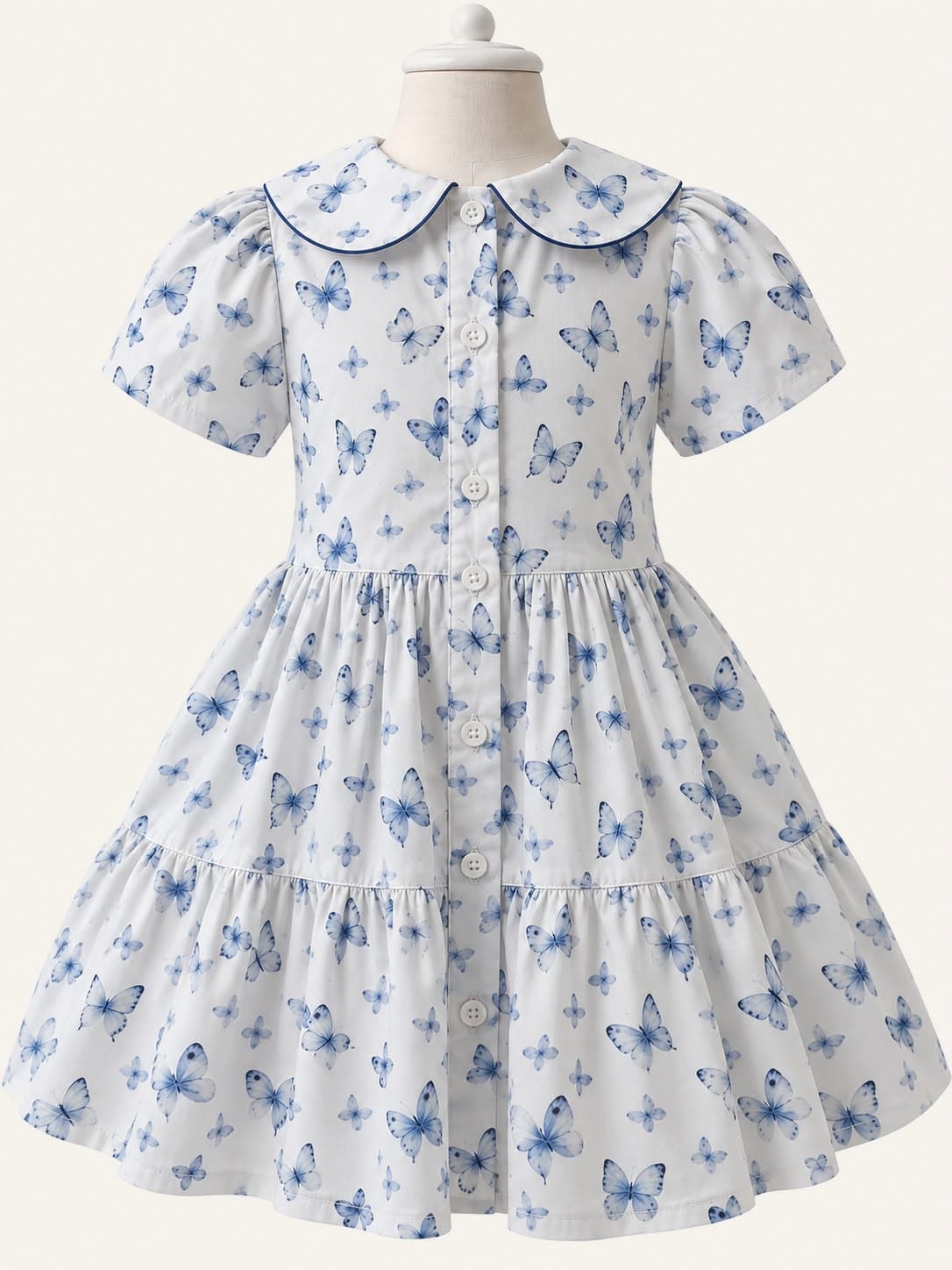 Vestido Floral Azul com Gola — Frente