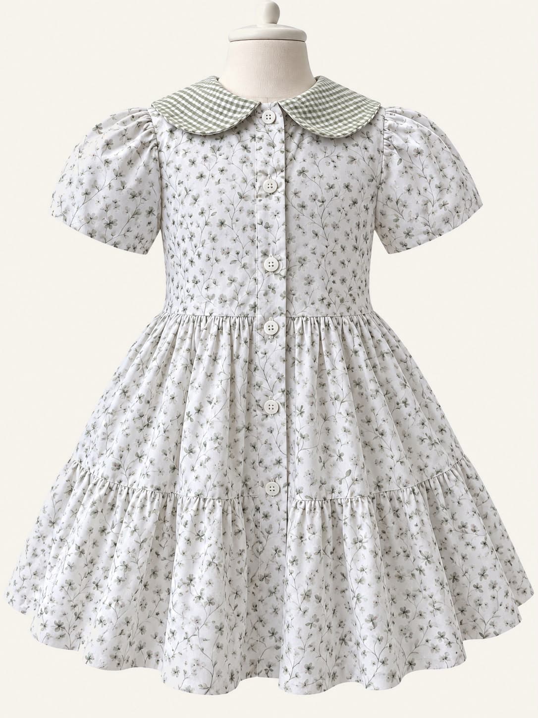 Vestido Floral com Gola Verde — Frente