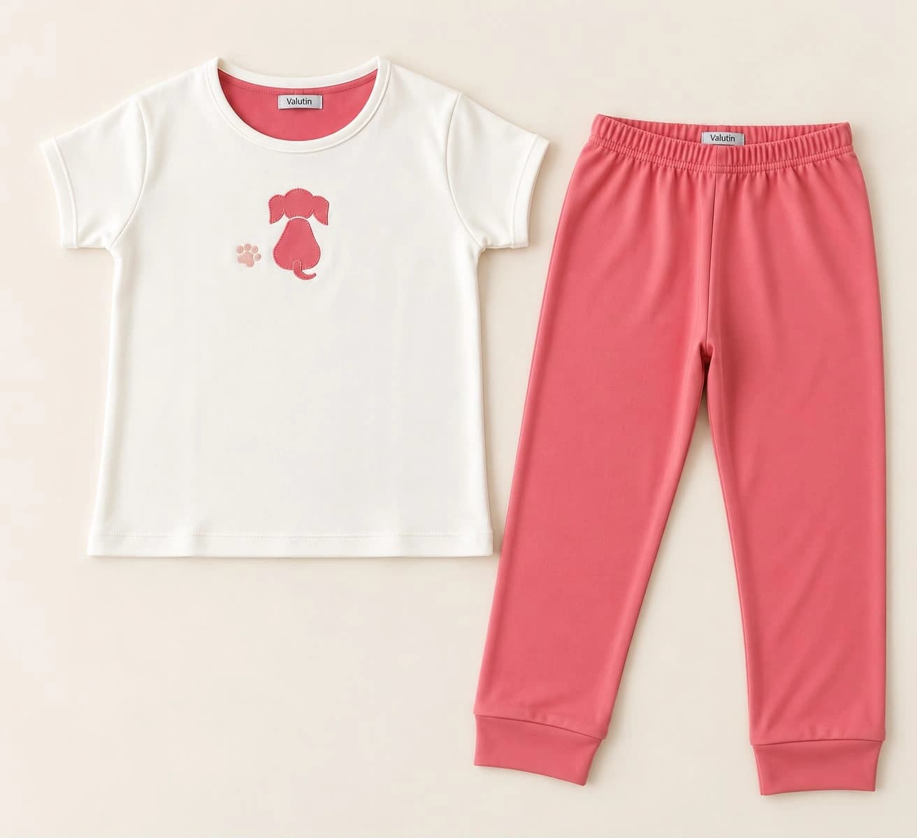 Pijama Cachorrinho — Rosa — Camiseta com aplicação de cachorrinho e calça rosa