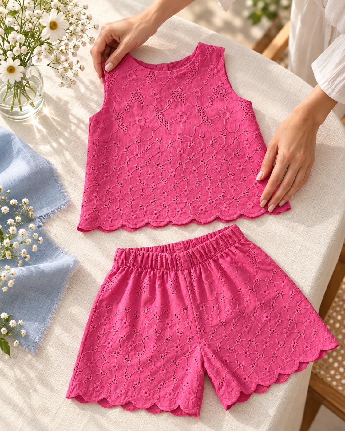 Detalhe artesanal de vestido infantil Valutin