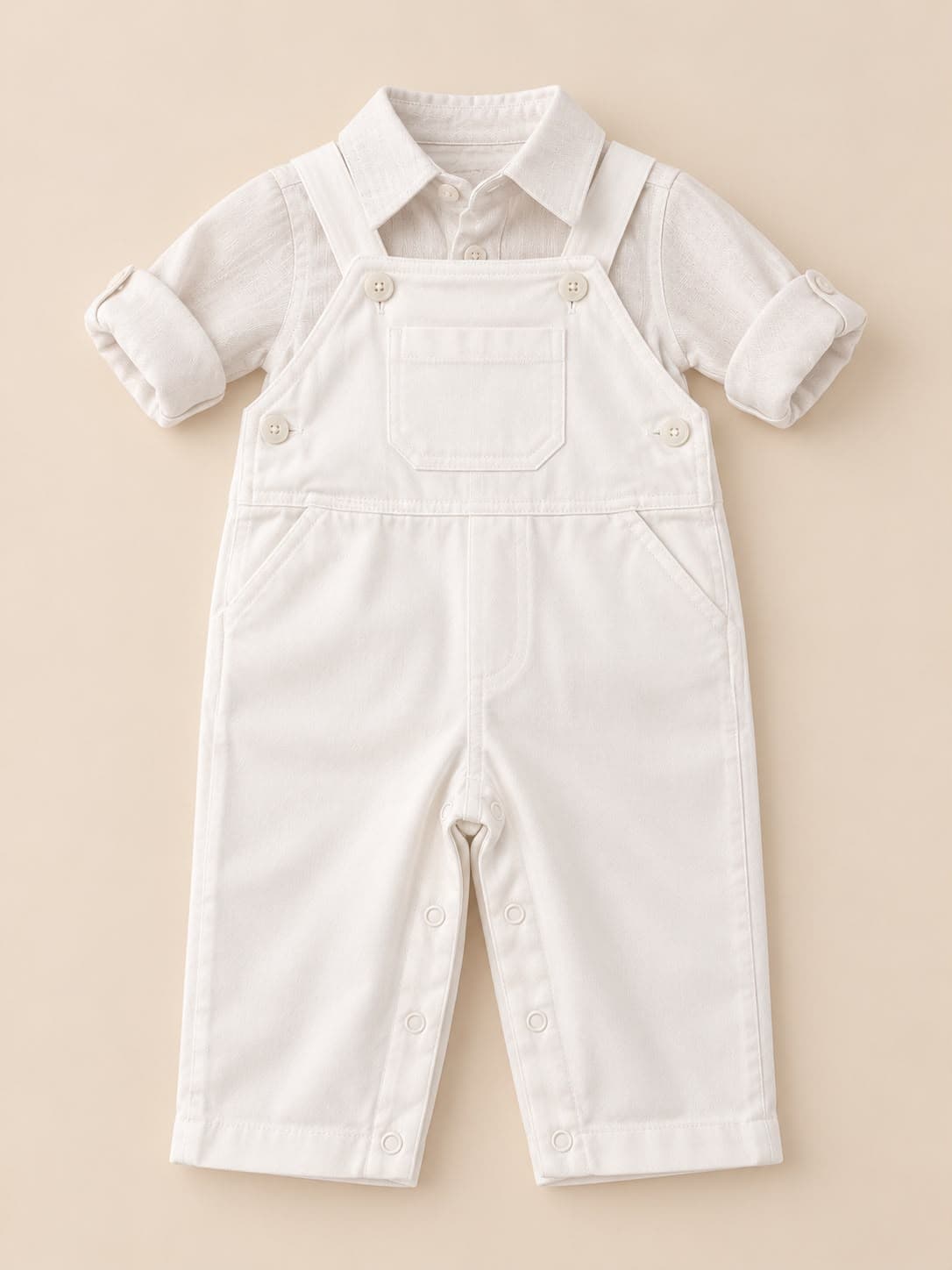 Jardineira de Algodão e Camisa de Linho — Conjunto
