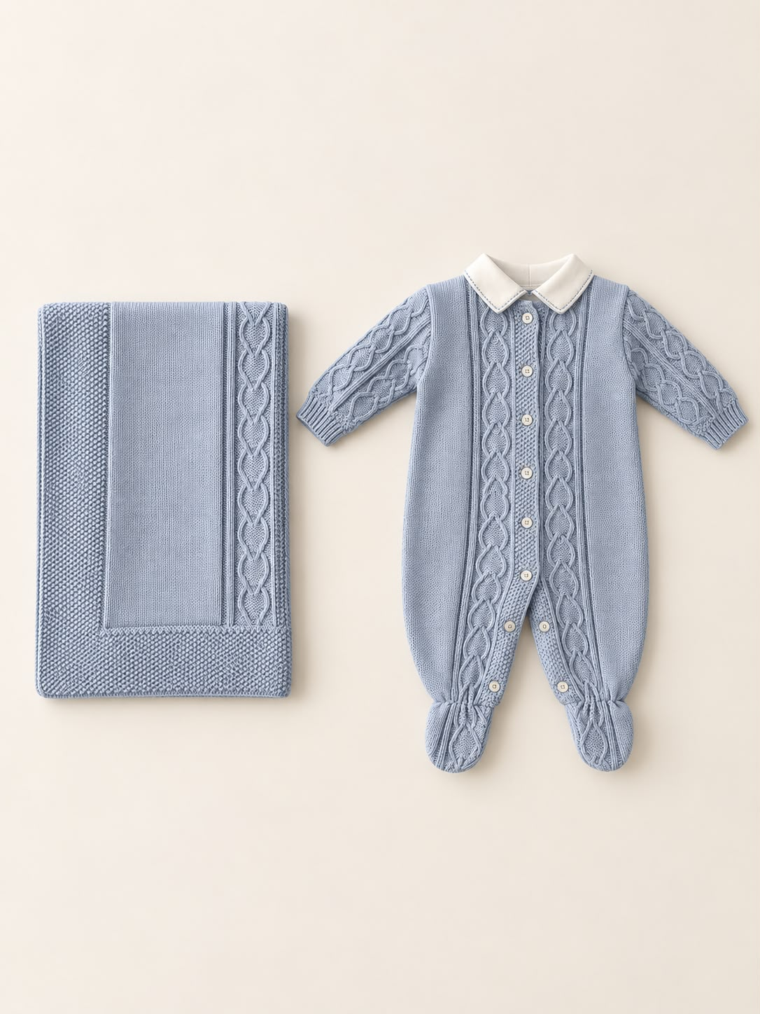 Conjunto Caramujo Azul — 3 Peças — Conjunto Caramujo azul de 3 peças, com manta incluída no preço